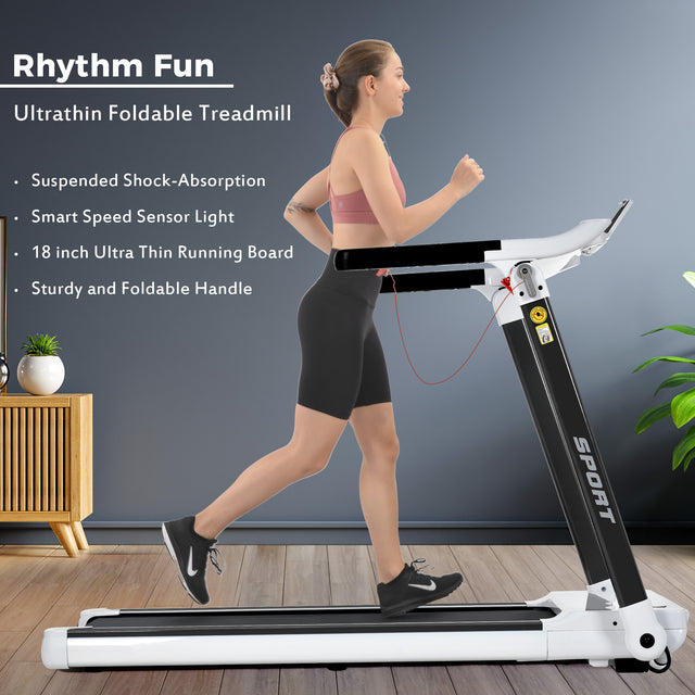 Portable Compact Treadmill;Electric Motorized 3.5HP;14KM/H;Medium Running Machine Motorised Gym 330lbs;Foldable for Home Gym Fitness Workout Jogging Walking;Bluetooth Speaker APP FITIME