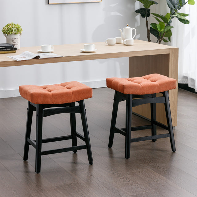 A&A Furniture,Counter Height 25" Stools for Kitchen Counter Backless Faux Leather Stools Farmhouse Island Chairs (25 Inch, Orange,Set of 2),SW1838OG