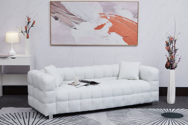 2146 Sofa includes two pillows 81" white fleece for living room bedroom