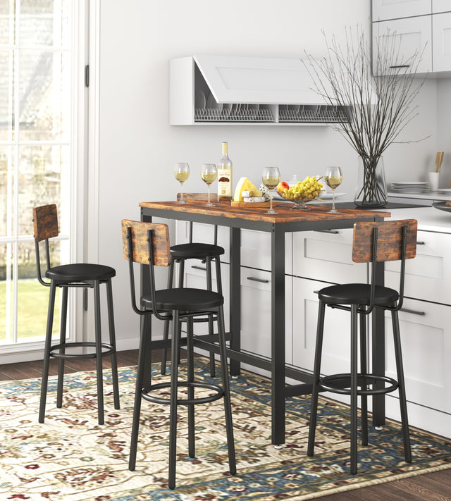 Bar Table Set with 4 Bar stools PU Soft seat with backrest, Rustic Brown, 47.24'' L x 23.62'' W x 35.43'' H.