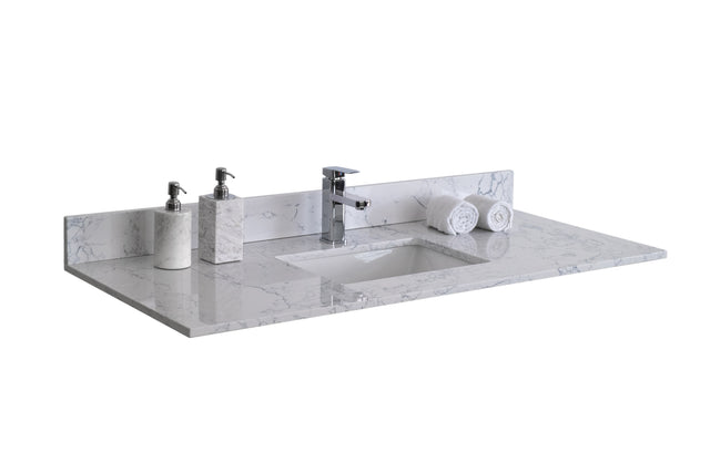 Montary 49" lightning white engineered stone vanity top backsplash