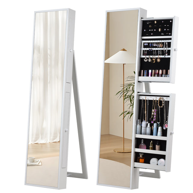 Fashion Standing Mirror Jewelry Cabinet With Two Storage Drawer