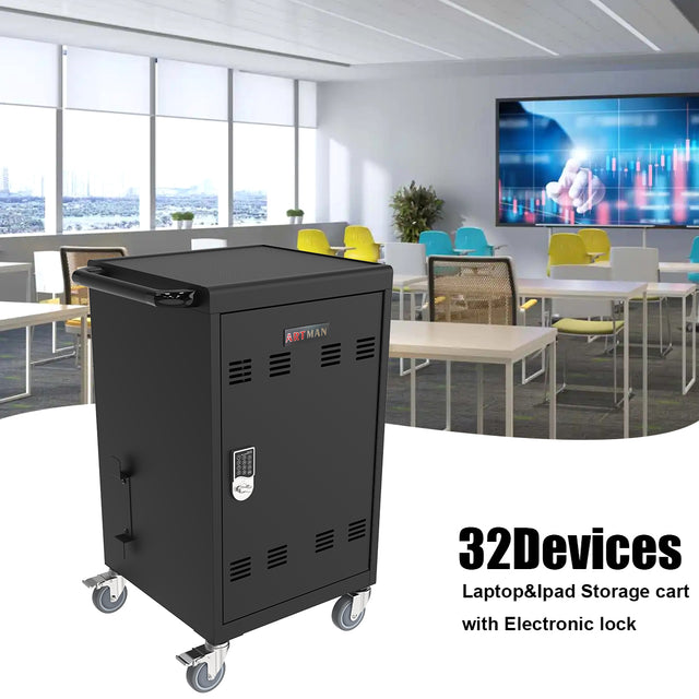 Mobile Charging Cart and Cabinet for Tablets Laptops 30-Device With Combination Lock(Black))