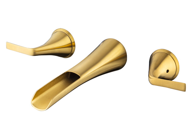 Wall Mounted Bathroom Sink Faucet with Double Lever Handles Vessel Lavatory Basin Mixer Tap,Rough-in Valve