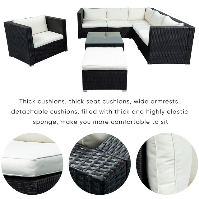 U_STYLE Patio Furniture Sets, 8-Piece Patio Wicker Corner Sofa with Cushions, Ottoman and Coffee Table