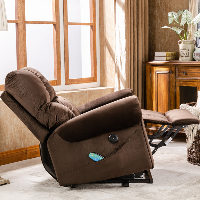 Electric lift recliner with heat therapy and massage, suitable for the elderly, heavy recliner, with modern padded arms and back, chocolate color