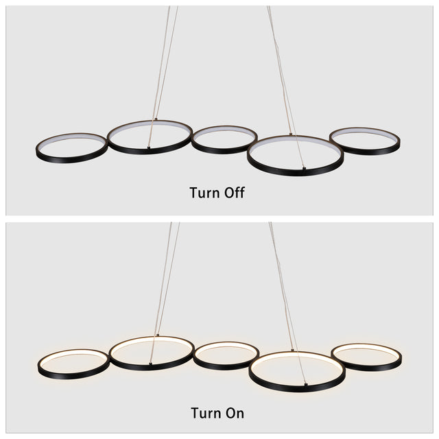LED Lights 55W Flush Mount Ceiling Light 3850LM Not Dimmable Ceiling Light fixtures Black Chandelier 7 Rings Pendant Lighting for Bedroom,Dining Room Living Room Lights, 3000K