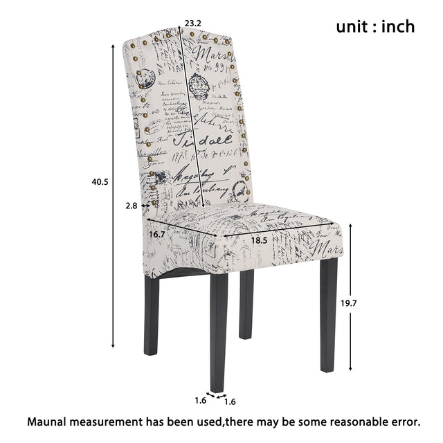 Dining Script Fabric Accent Chair with Solid Wood Legs, Set of 2