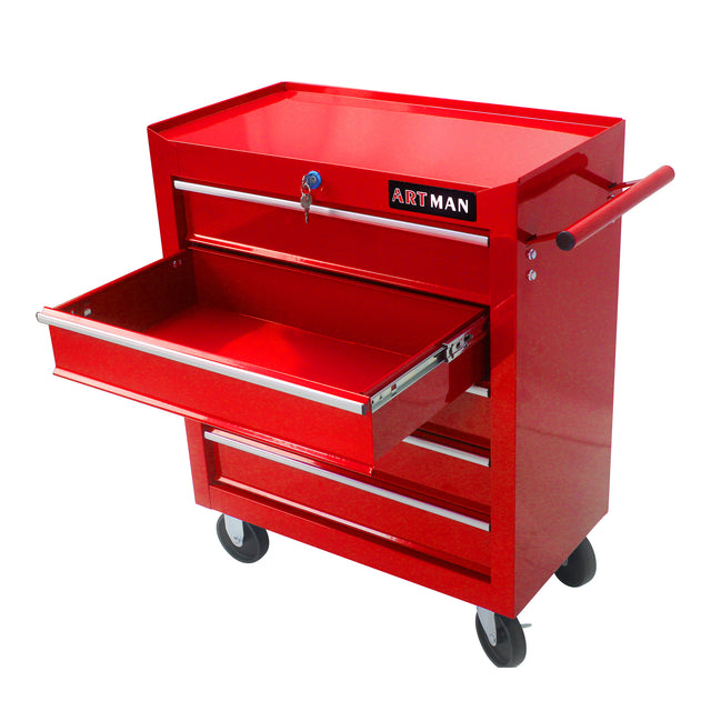 5 DRAWERS MULTIFUNCTIONAL TOOL CART WITH WHEELS-RED