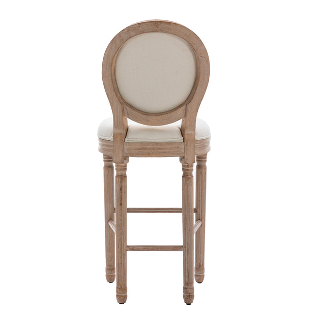 Hengming French Country Wooden Barstools With Upholstered Seating , Beige and Natural ,Set of 2