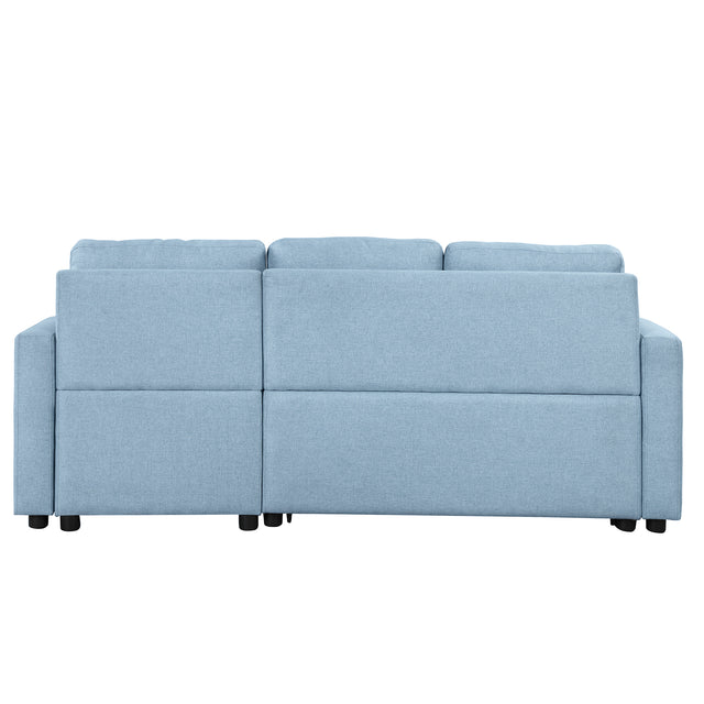 80.3" Orisfur. Pull Out Sofa Modern Padded Upholstered Sofa , Linen Fabric 3 Seater Couch with Storage Chaise and Cup Holder , Small Couch for Small Spaces