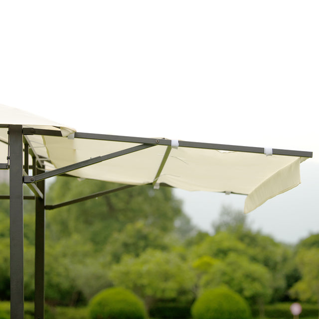 TOPMAX 12Ft.Lx4.3Ft.W Iron Double Tiered Backyard Patio BBQ Grill Gazebo with Bar Counters, Beige