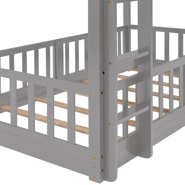 Twin Over Twin Bunk Bed with Slide and Ladder, Gray(Old SKU:LP000009AAE)