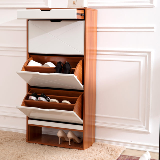 Shoe Cabinet with 3 Flip Drawers Wooden Shoe Cabinet Organizer with Adjustable Shelves Freestanding Shoe Rack Storage Cabinet for Entrance Hallway Living Room Bedroom
