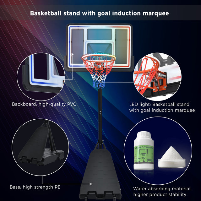 Portable Basketball Hoop Basketball System 8-10ft Height Adjustable for Youth Adults LED Basketball Hoop Lights, Colorful lights, Waterproof,Super Bright to Play at Night Outdoors,Good Gift for Kids