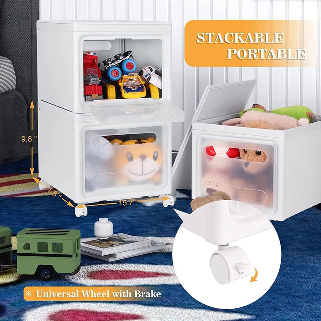 Storage Bins with Lids, Large Plastic Organization and Storage Bin with 4 Wheels & Carry Handles for Living Room, Bedroom, Bathroom or Dorm, 3 Pack, White