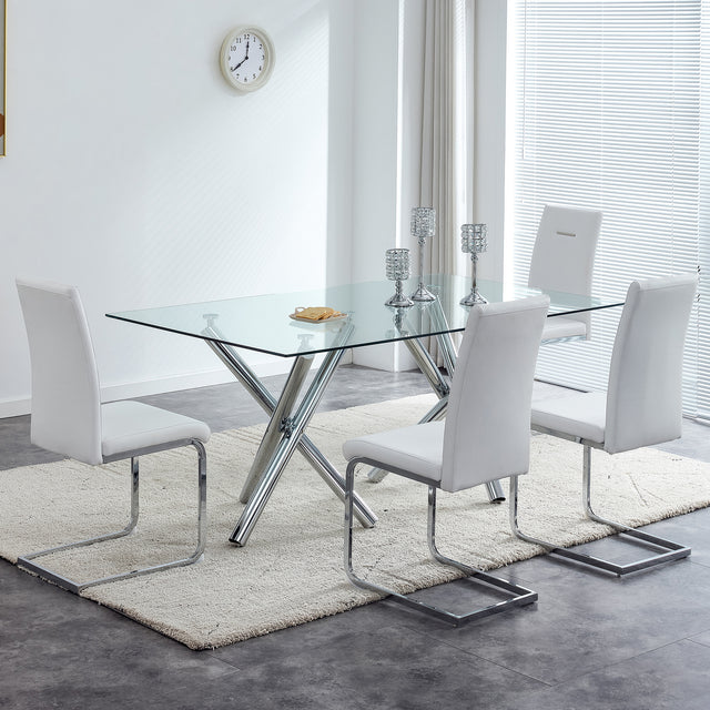 Modern Dining Chairs, PU Faux Leather High Back Upholstered Side Chair,for Dining Room Kitchen Vanity Patio Club Guest Office Chair (Set of 4) (White+PU Leather)