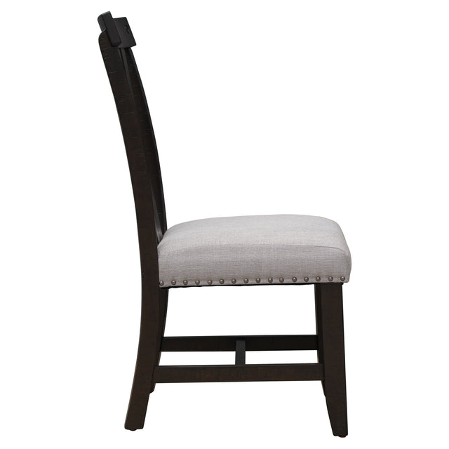 TREXM Set of 2 Fabric Upholstered Dining Chairs with Sliver Nails and Solid Wood Legs (Espresso)