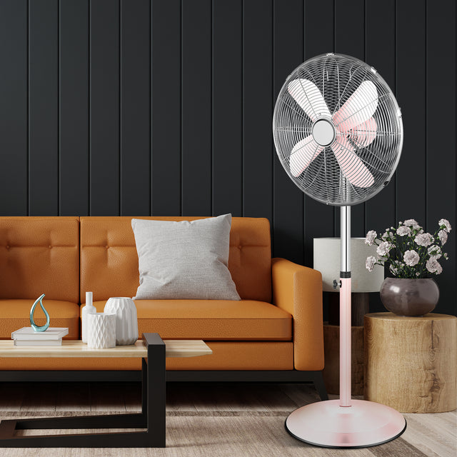 16 Inch High Velocity Stand Fan, Adjustable Heights, 75°Oscillating, Low Noise, Quality Made Fan with 3 Settings Speeds, Heavy Duty Metal for Industrial, Commercial, Residential, Color: Pink