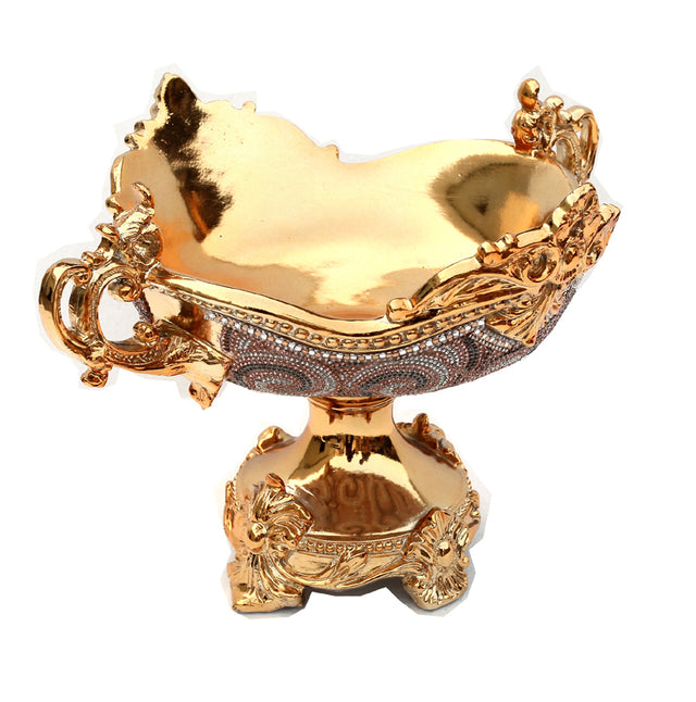 Ambrose Chrome Plated Crystal Embellished Ceramic Fruit Platter