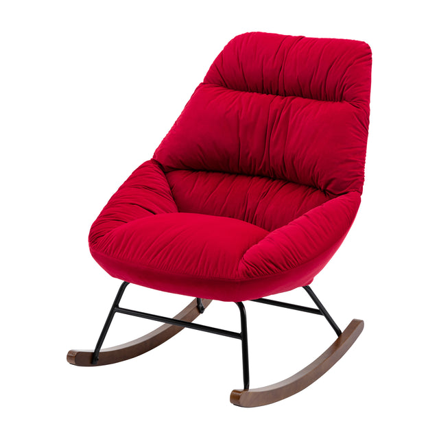 Tufted Upholstered Padded Seat Rocking Chair-Velvet Red