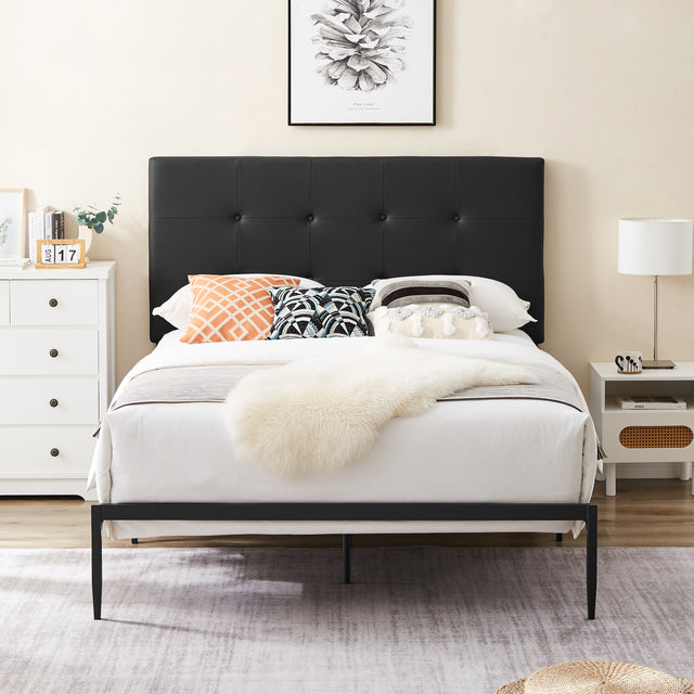 B112 Queen bed PVC cover haedboard with Sponge interlayer. Strong iron frame with high temperature paint