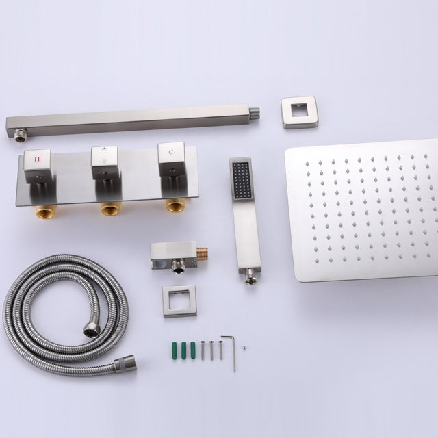 Trustmade 2 Functions Complete Shower Fixtures, 3 Knob Handles Complete Shower Systems, 10 inches Brushed Nickel - 2W03