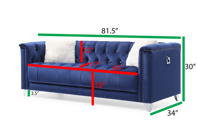 Russell Tufted Upholstery 2 Pc Living Room Set Finished in Velvet Fabric in Blue