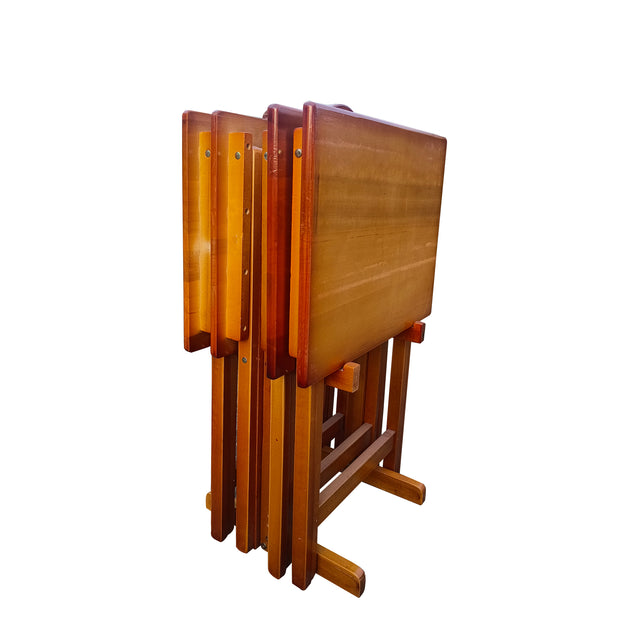 Folding Trays with Storage Rack,Snack Table - Set of 4,honey