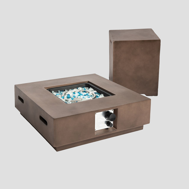 Outdoor Concrete Fire Pit Table with Propane Tank Cover-Brown