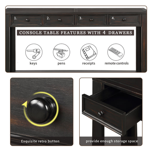 TREXM Console Table for Entryway Hallway Sofa Table with Storage Drawers and Bottom Shelf (Black)