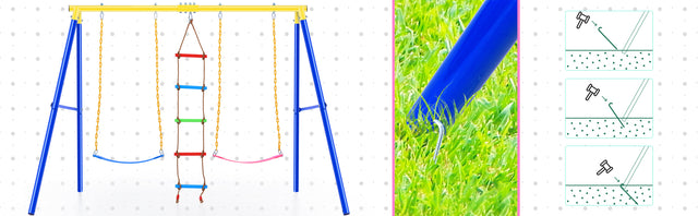 Outdoor Toddler Swing Set for Backyard, Playground Swing Sets with Climbing Ladder, Swing and Climbing Playset for Kids