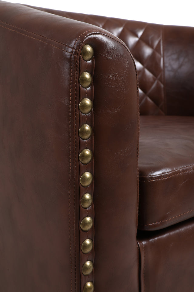 COOLMORE accent Barrel chair living room chair with nailheads and solid wood legs Brown pu leather