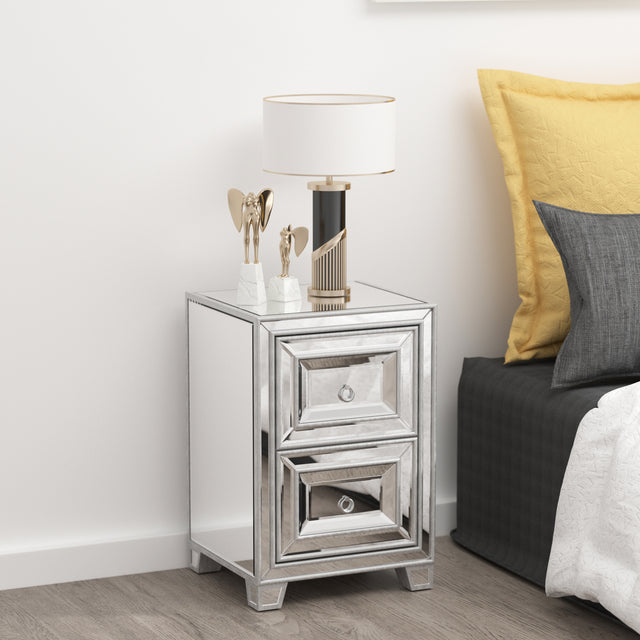 Mirrored Nightstand, Silver Side Table, Antique Painted End Table for Bedroom Living Room
