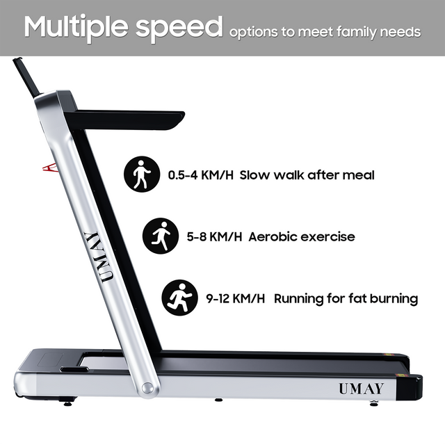 UMAY Folding Treadmill for Home with 4 inch LCD Display, 2.0 HP Motorized Running Machine with SPAX APP Control Bluetooth Speaker & phone Holder, Capacity 220 LBS(Note: Forbidden to sell on Amazon)