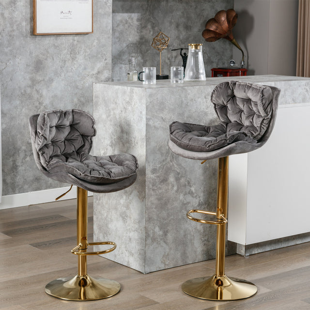 A&A Furniture,Swivel Bar Stools Set of 2, Velvet Counter Height Adjustable Barstools, Dining Bar Chairs Upholstered Modern Bar Stool for Kitchen Island, Cafe, Bar Counter, Dining Room(Gray)