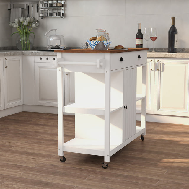 With Adjustable Shelf and Towel Bar, Lockable Wheels Kitchen Island