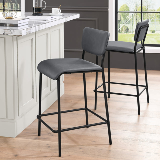 Pu Faux Leather Counter Stools Set of 2, Pub Counter Stool with Back and Footrest, Grey\n(17.5"x19.25“x34.5”)