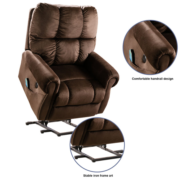 Electric lift recliner with heat therapy and massage, suitable for the elderly, heavy recliner, with modern padded arms and back, chocolate color