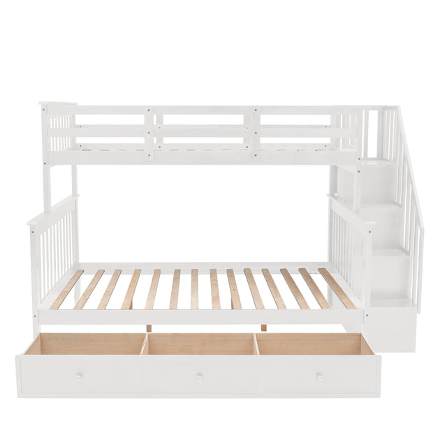 Stairway Twin-Over-Full Bunk Bed with Drawer, Storage and Guard Rail for Bedroom, Dorm, for Adults, White color(OLD SKU :LP000219AAK)