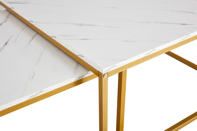 Modern Nesting Coffee Tables Set, Marble white, 2pc,