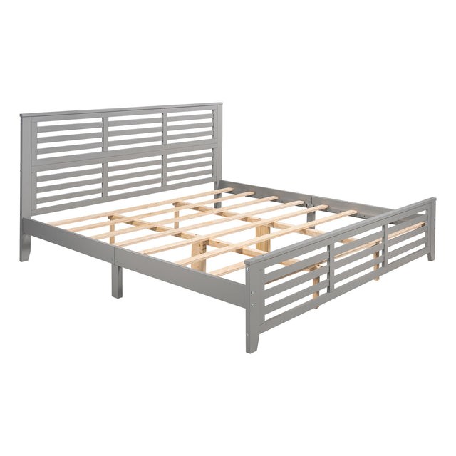 Platform bed with horizontal strip hollow shape, King size, gray (New)