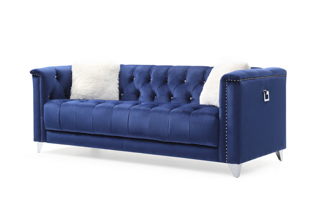 Russell Tufted Upholstery 2 Pc Living Room Set Finished in Velvet Fabric in Blue