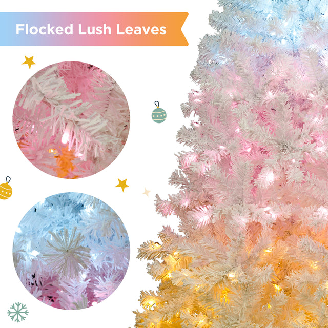 6ft Artificial Christmas Tree with 300 LED Lights and 600 Bendable Branches,Christmas Tree Holiday Decoration, Decorated Tree with Tri-Color LED Lights