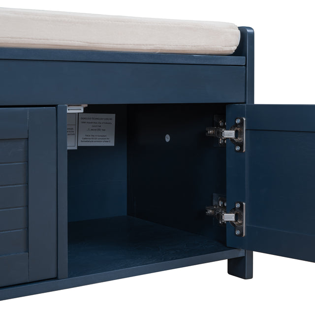 TREXM Storage Bench with 3 Shutter-shaped Doors, Shoe Bench with Removable Cushion and Hidden Storage Space (Antique Navy)
