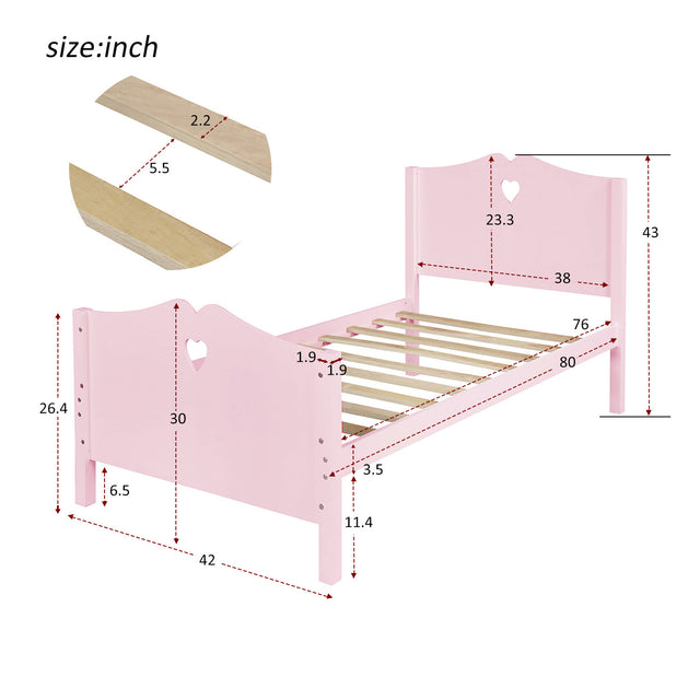 Twin Size Wood Platform Bed with Headboard,Footboard and Wood Slat Support (Pink)