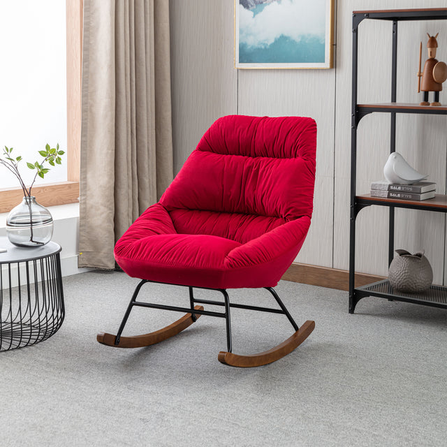 Tufted Upholstered Padded Seat Rocking Chair-Velvet Red
