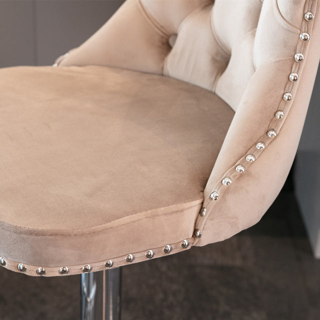 A&A Furniture,Swivel Velvet Barstools Adjusatble Seat Height from 25-33 Inch, Modern Upholstered Chrome base Bar Stools with Backs Comfortable Tufted for Home Pub and Kitchen Island(Khaki,Set of 2)