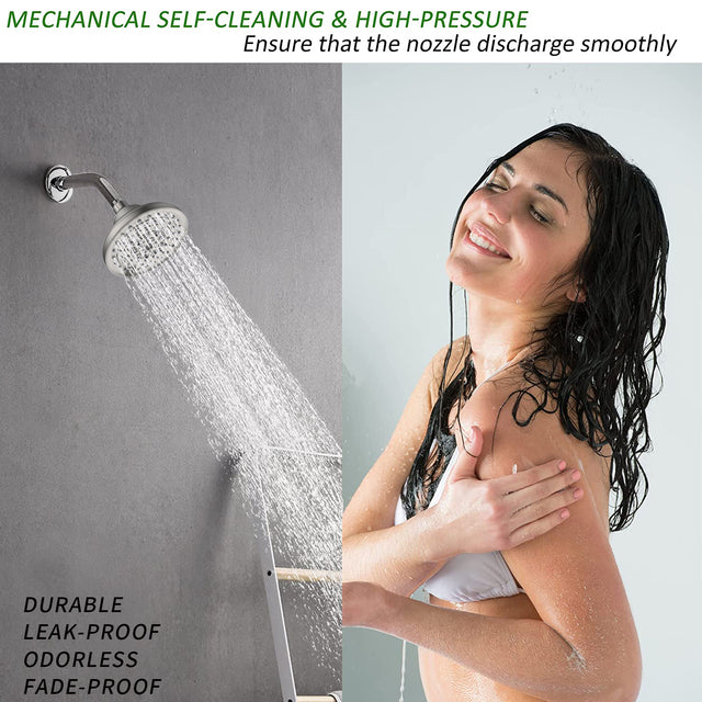 6 Spray Settings High Pressure Shower Head 5" Rain Fixed Showerhead - Brushed Nickel Adjustable Shower Head with Anti-Clogging Nozzles, Low Flow Easily Installation