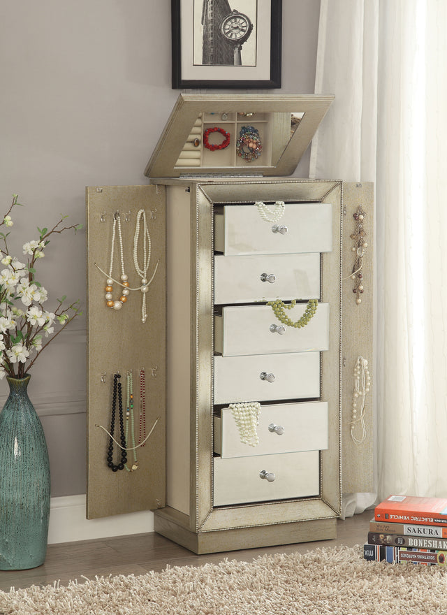 ACME Talor Jewelry Armoire in Antique Gold 97172
